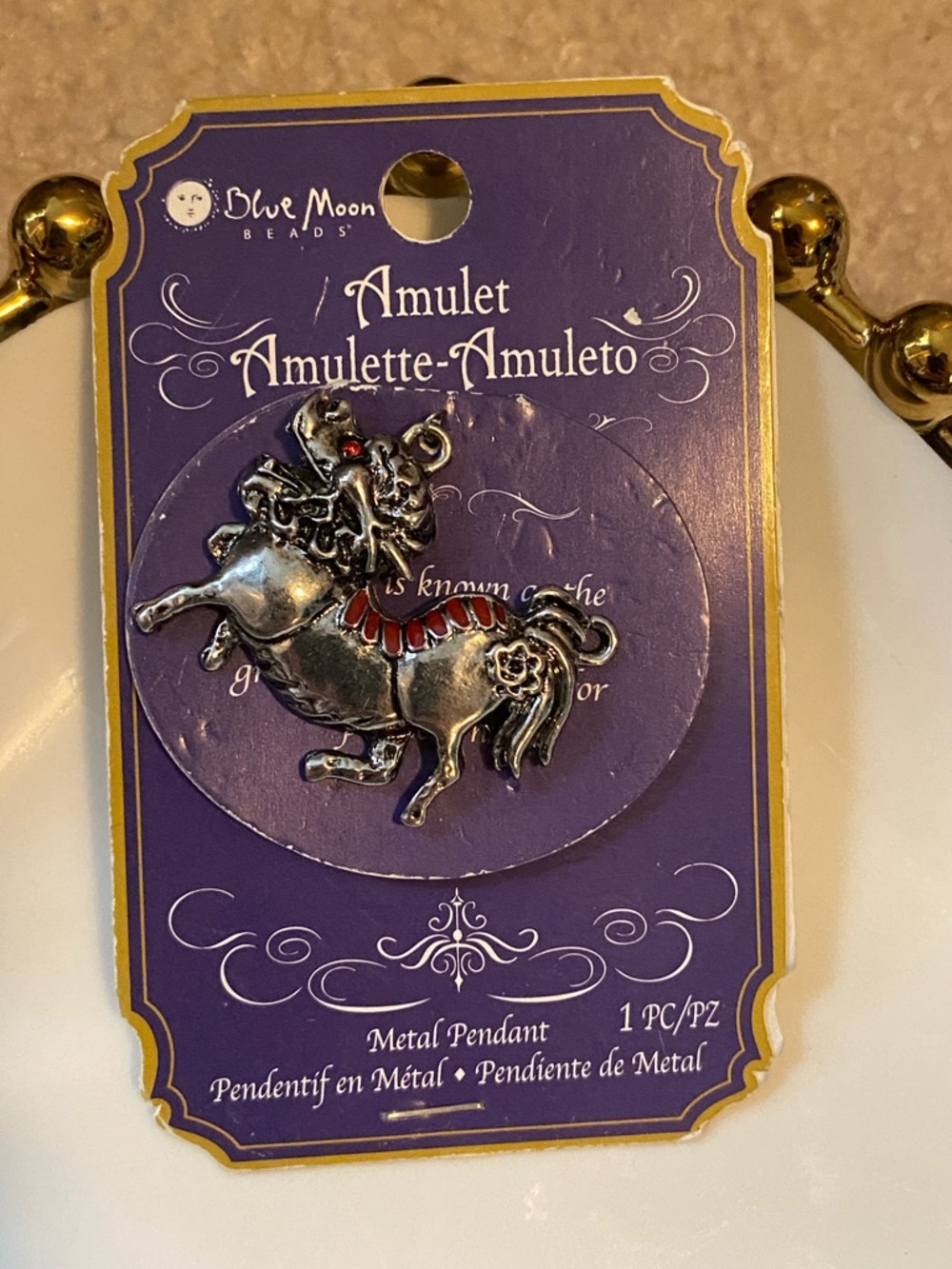 Silver Carousel Lion Pendant - Red Accents